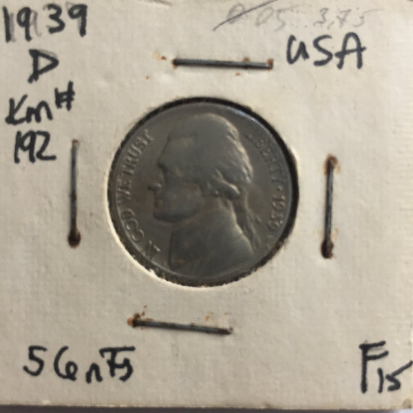 United States, 5 Cents, 1939 D, F 15