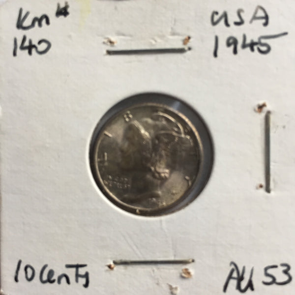 United States, 10 Cents, 1945, AU 53