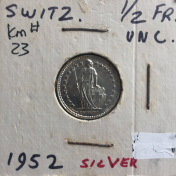 Switzerland, 1/2 Franc, 1952, UNC