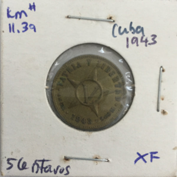 Cuba, 5 Centavos, 1943, XF