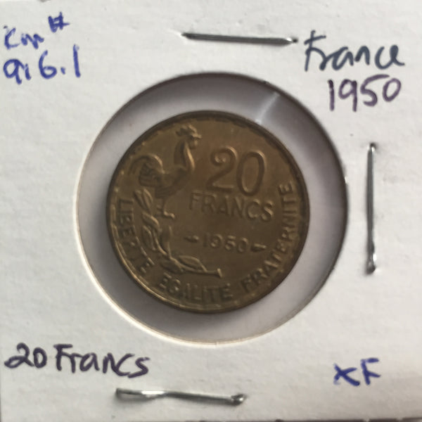 France, 20 Francs, 1950, XF