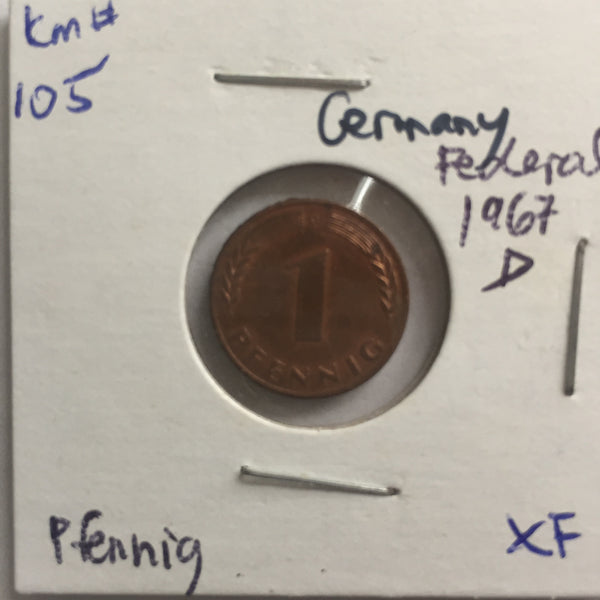 Germany, 1 Pfennig, 1967 D, XF