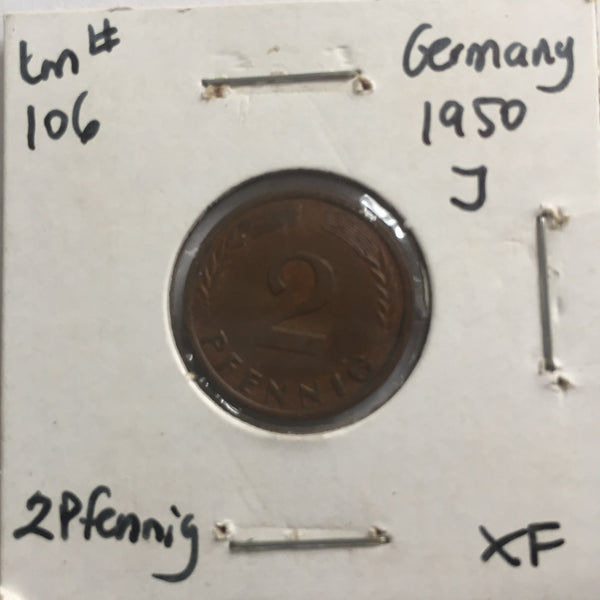 Germany, 2 Pfennig, 1950 J, XF