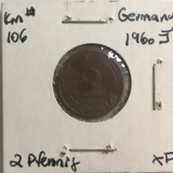 Germany, 2 Pfennig, 1960 J, XF
