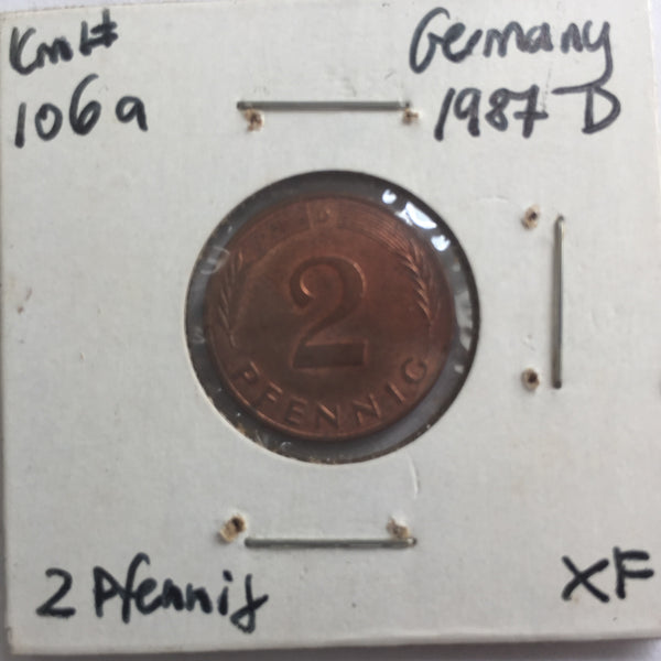 Germany, 2 Pfennig, 1987 D, XF