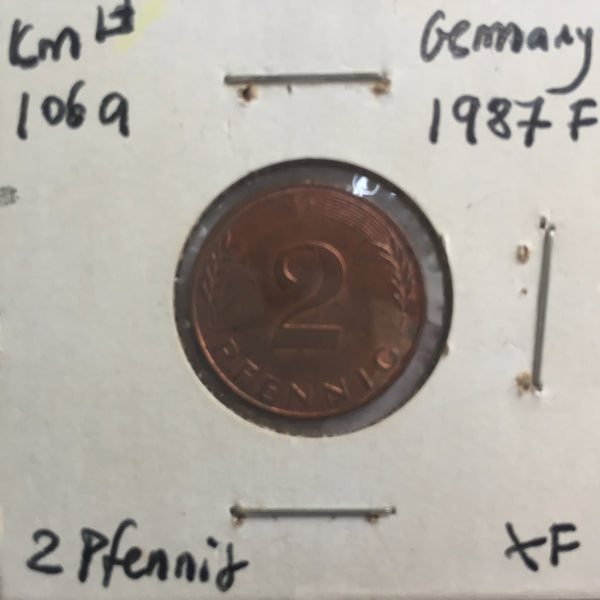 Germany, 2 Pfennig, 1987 F, XF