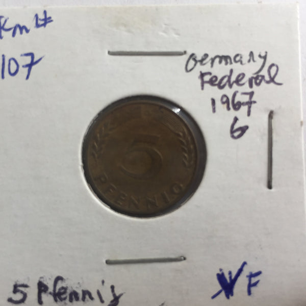 Germany, 5 Pfennig, 1967 G, VF