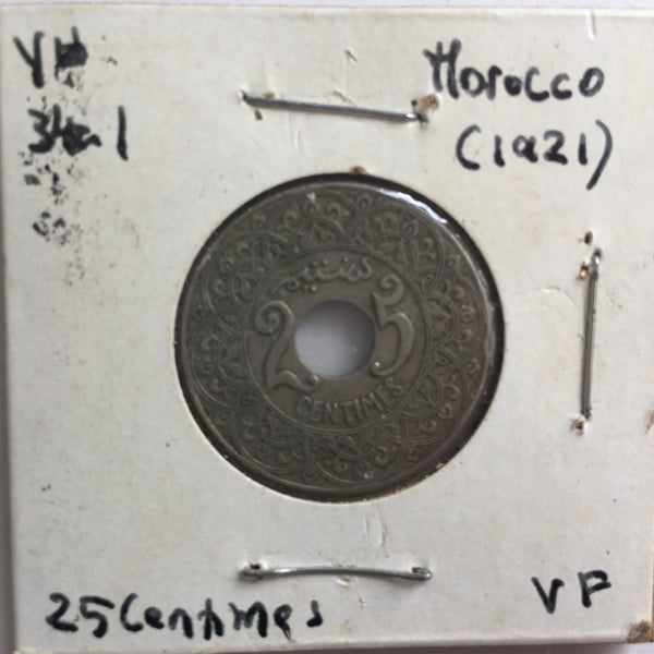 Morocco, 25 Centimes, 1921 ND, VF