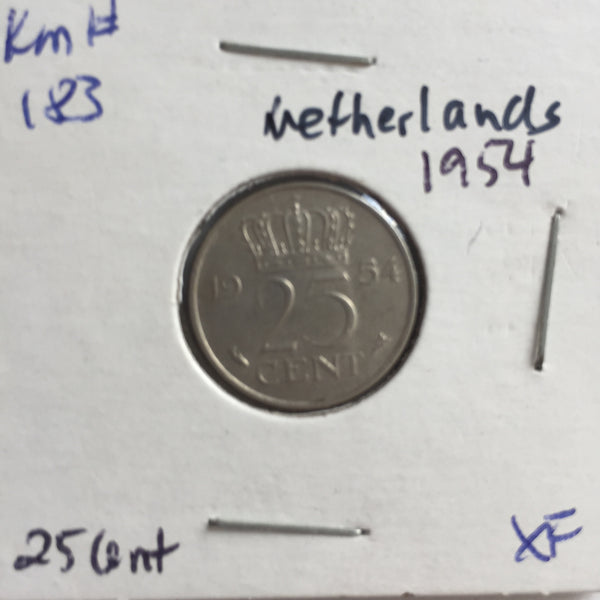Netherlands, 25 Cents, 1954, XF
