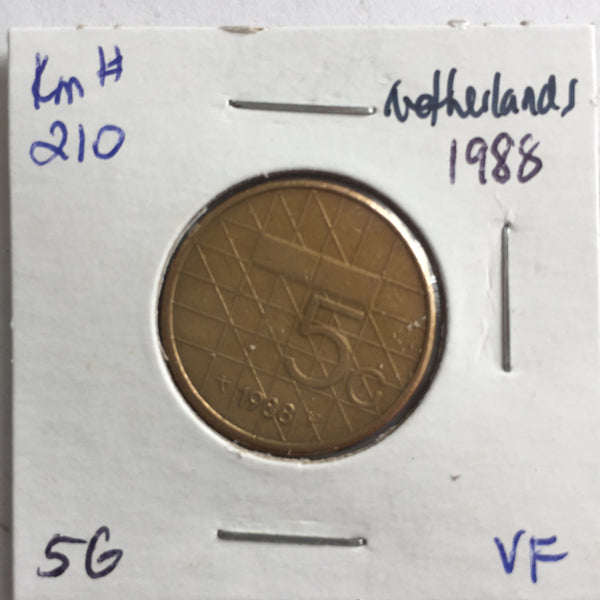 Netherlands, 5 Gulden, 1988, VF