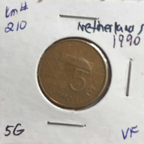 Netherlands, 5 Gulden, 1990, VF