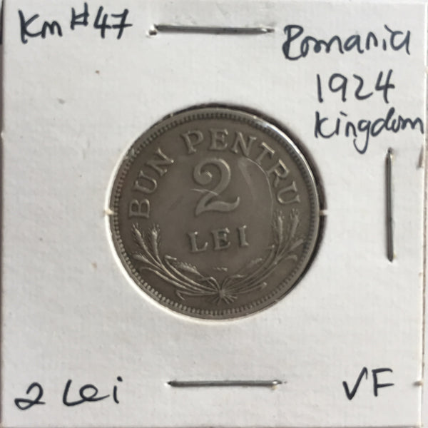 Romania, 2 Lei, 1924, VF