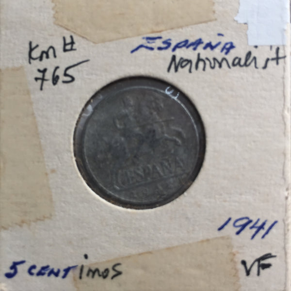 Spain, 5 Centimos, 1941, VF