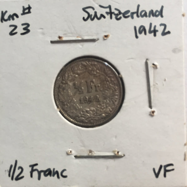 Switzerland, 1/2 Franc, 1942, VF