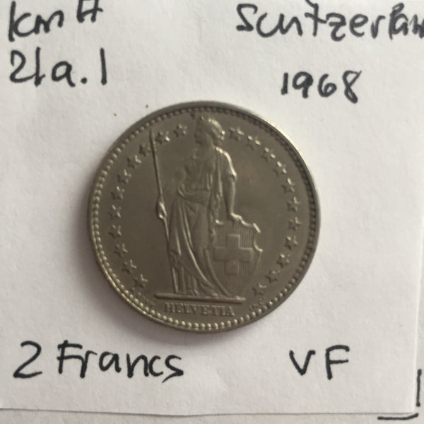 Switzerland, 2 Francs, 1968, VF