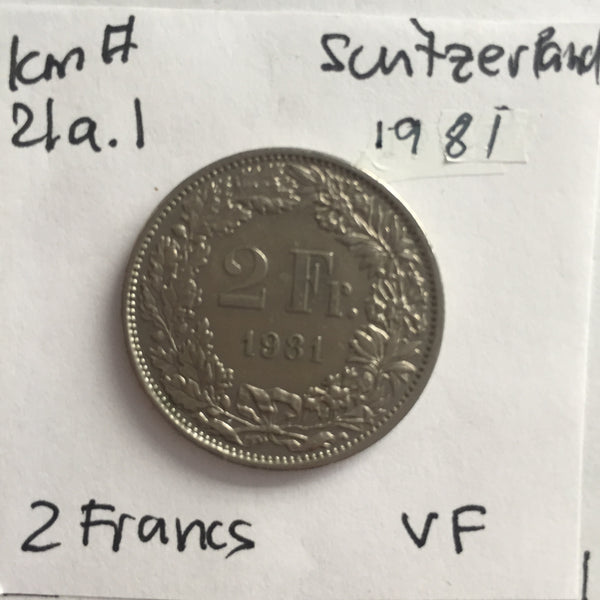 Switzerland, 2 Francs, 1981, VF