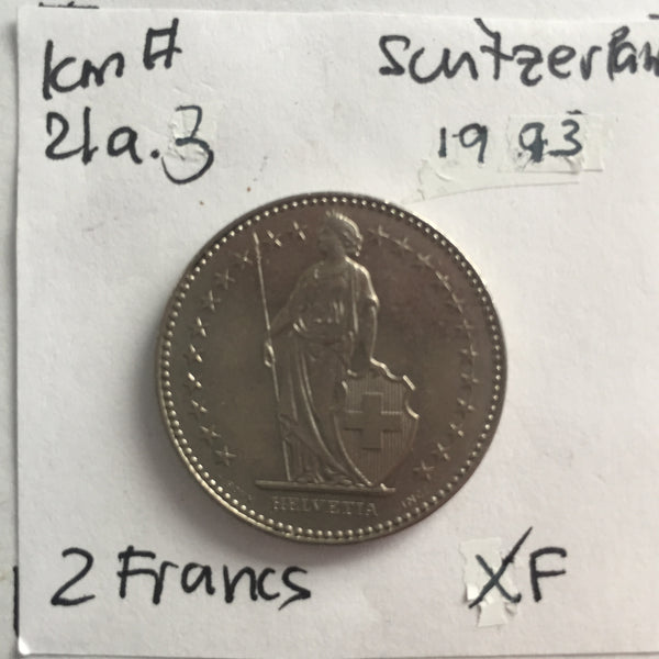 Switzerland, 2 Francs, 1993, XF