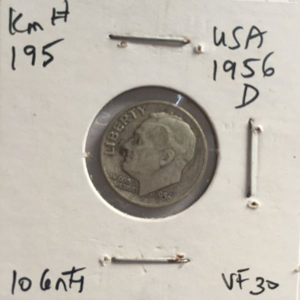 United States, 10 Cents, 1956 D, VF 30