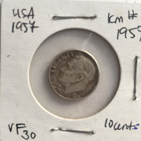 United States, 10 Cents, 1957, VF 30