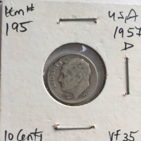 United States, 10 Cents, 1957 D, VF 35