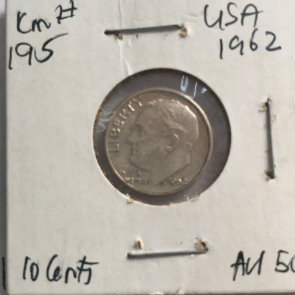 United States, 10 Cents, 1962, AU 50