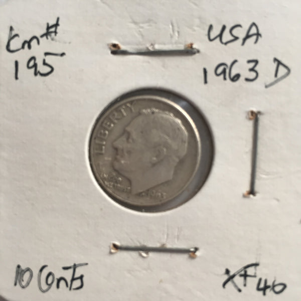 United States, 10 Cents, 1963 D, XF 40