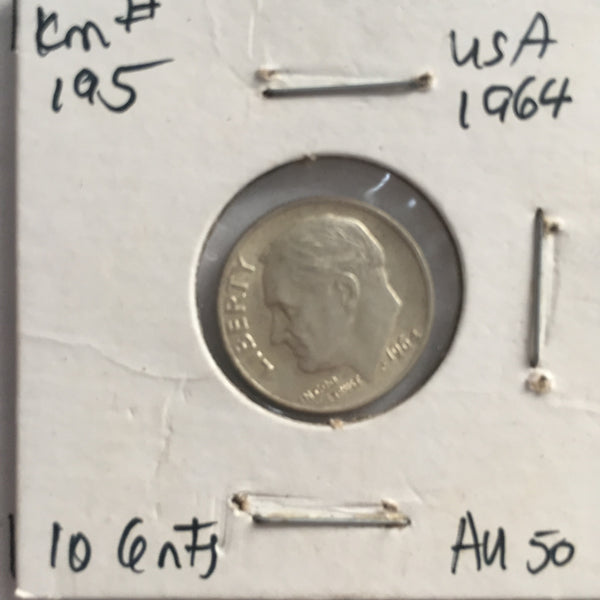 United States, 10 Cents, 1964, AU 50